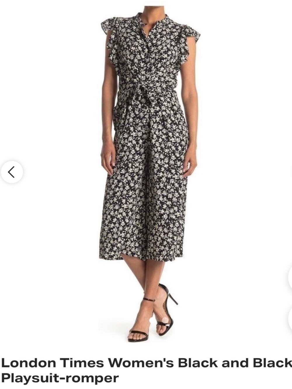 London Times Black and White Floral V-Neck Jumpsuit